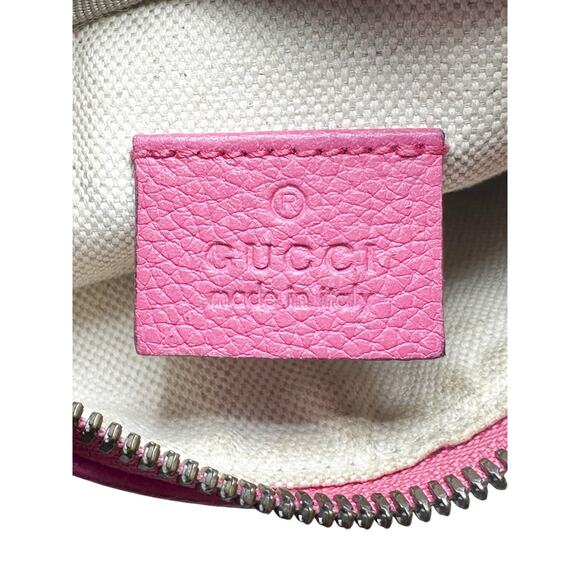 GUCCI Pink Grained Calfskin GG Logo Web Stripe Small Bum Belt Sling Bag - Picture 6 of 9